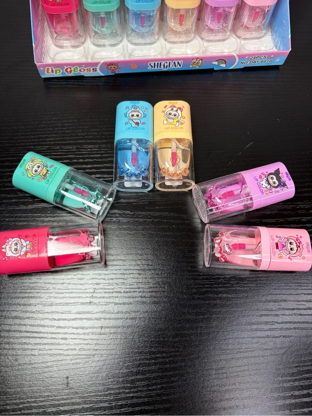 6pc Kids Lip Gloss Set - Pink, Purple, Blue, Yellow, Green, Red